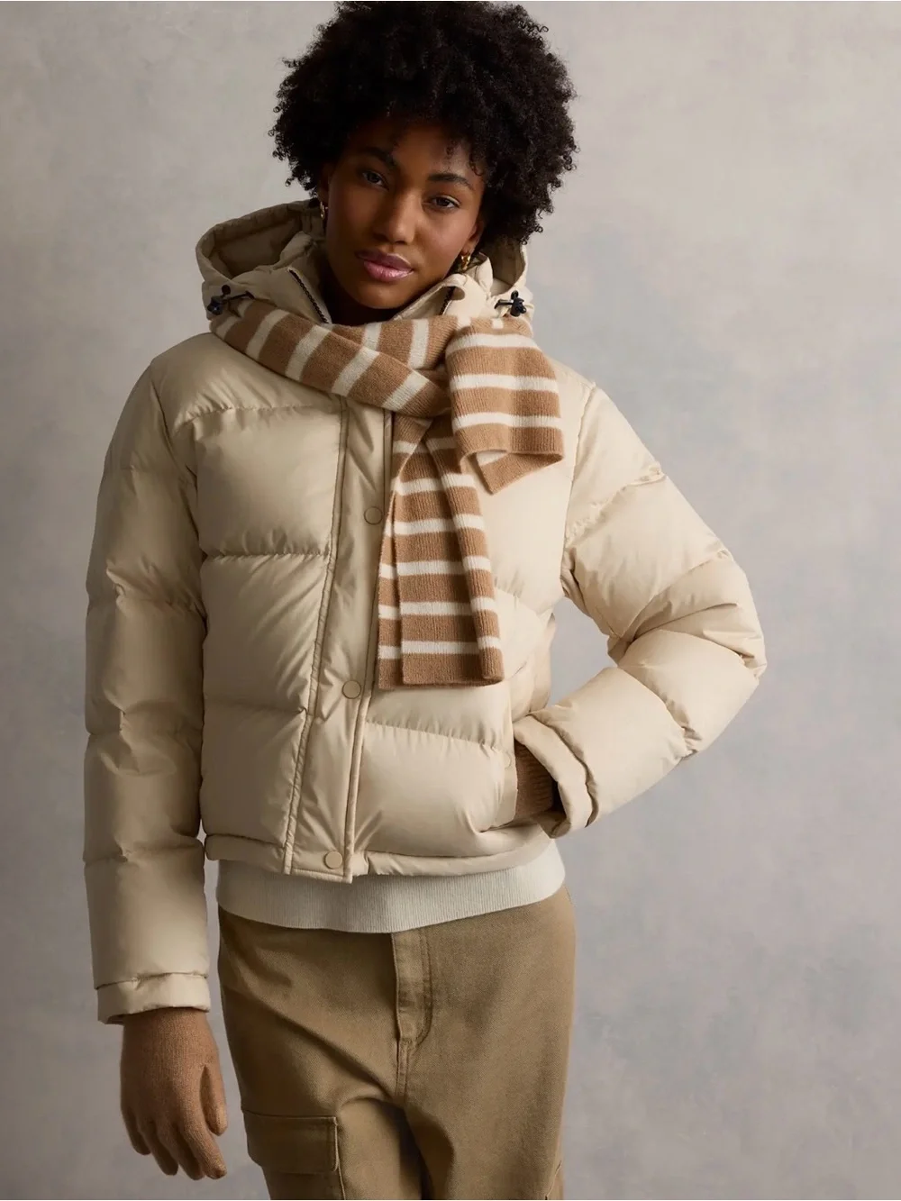 Quince Responsible Down Cropped Puffer in Oatmilk Size Small 922